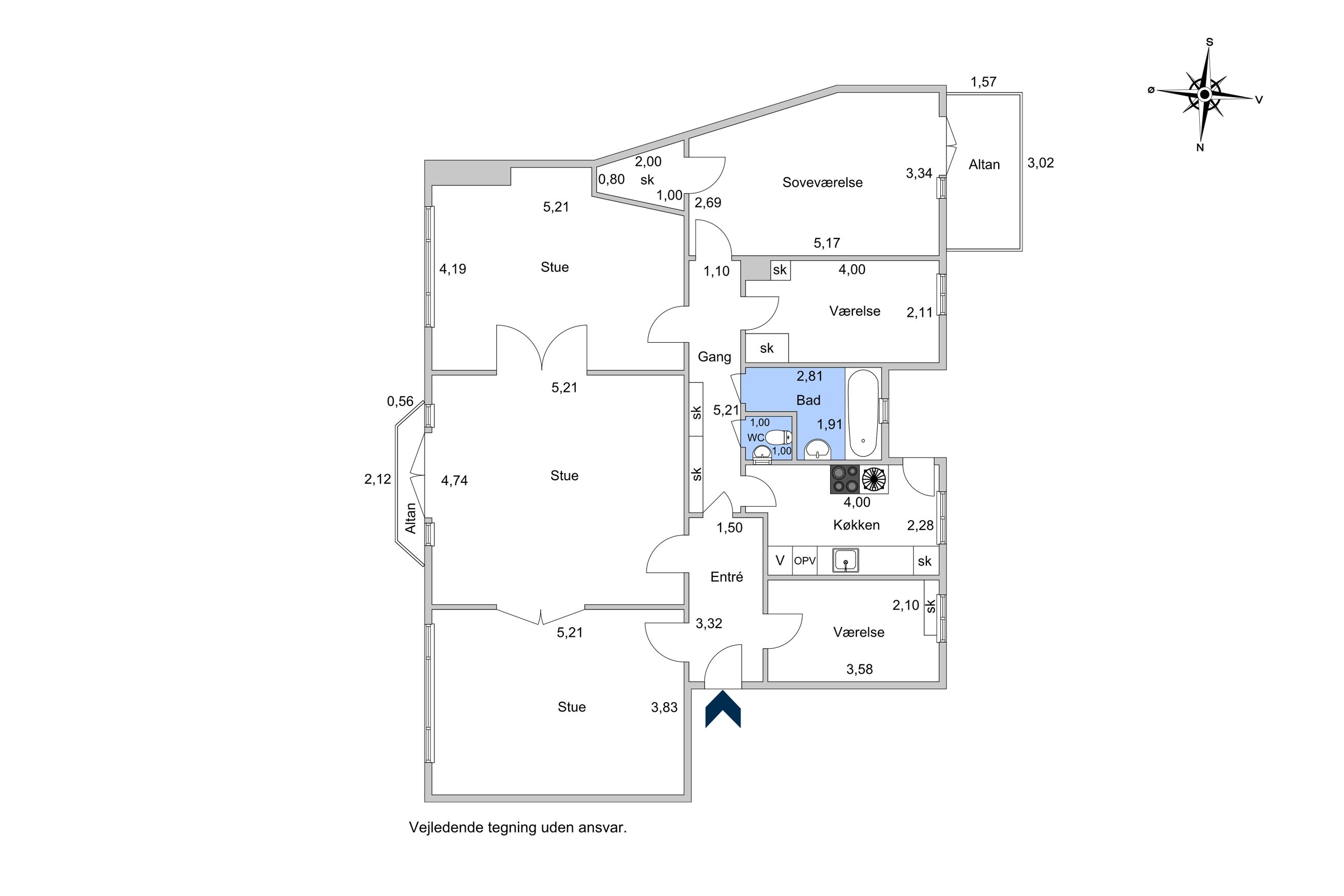 Østerbrogade 129, 3. th, København Ø - Plantegning