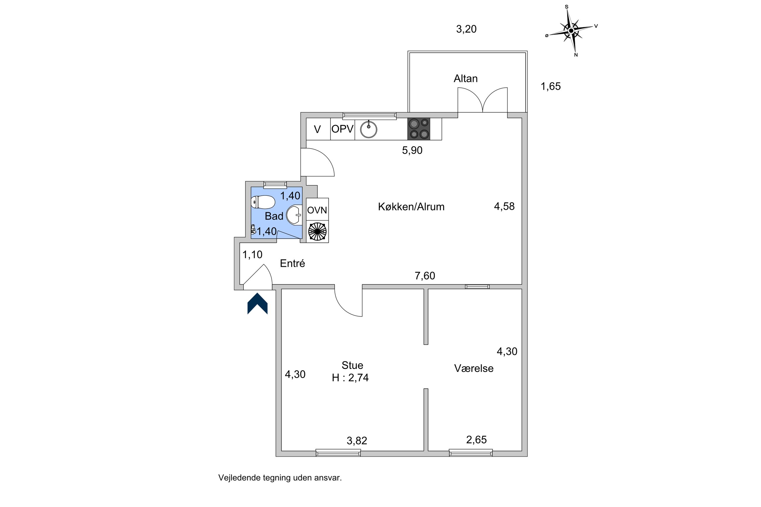 Finsensvej 75, 1. th, Frederiksberg - Plantegning