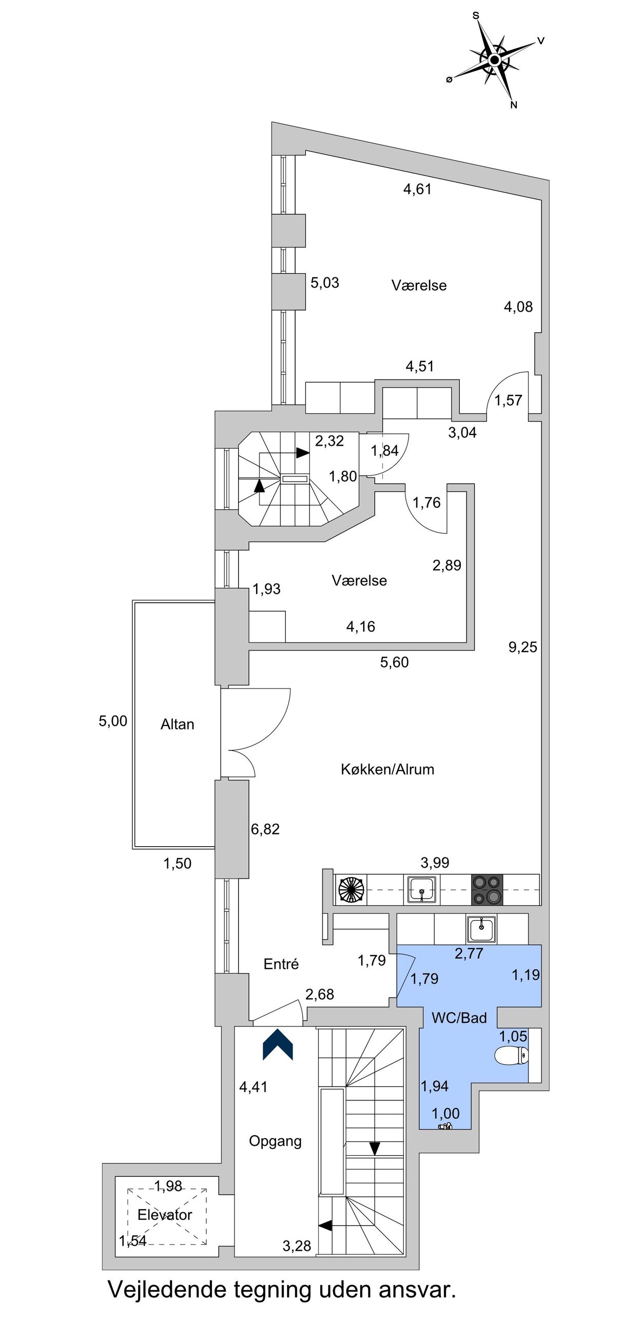 Upsalagade 20A, 1. th, København Ø - Plantegning