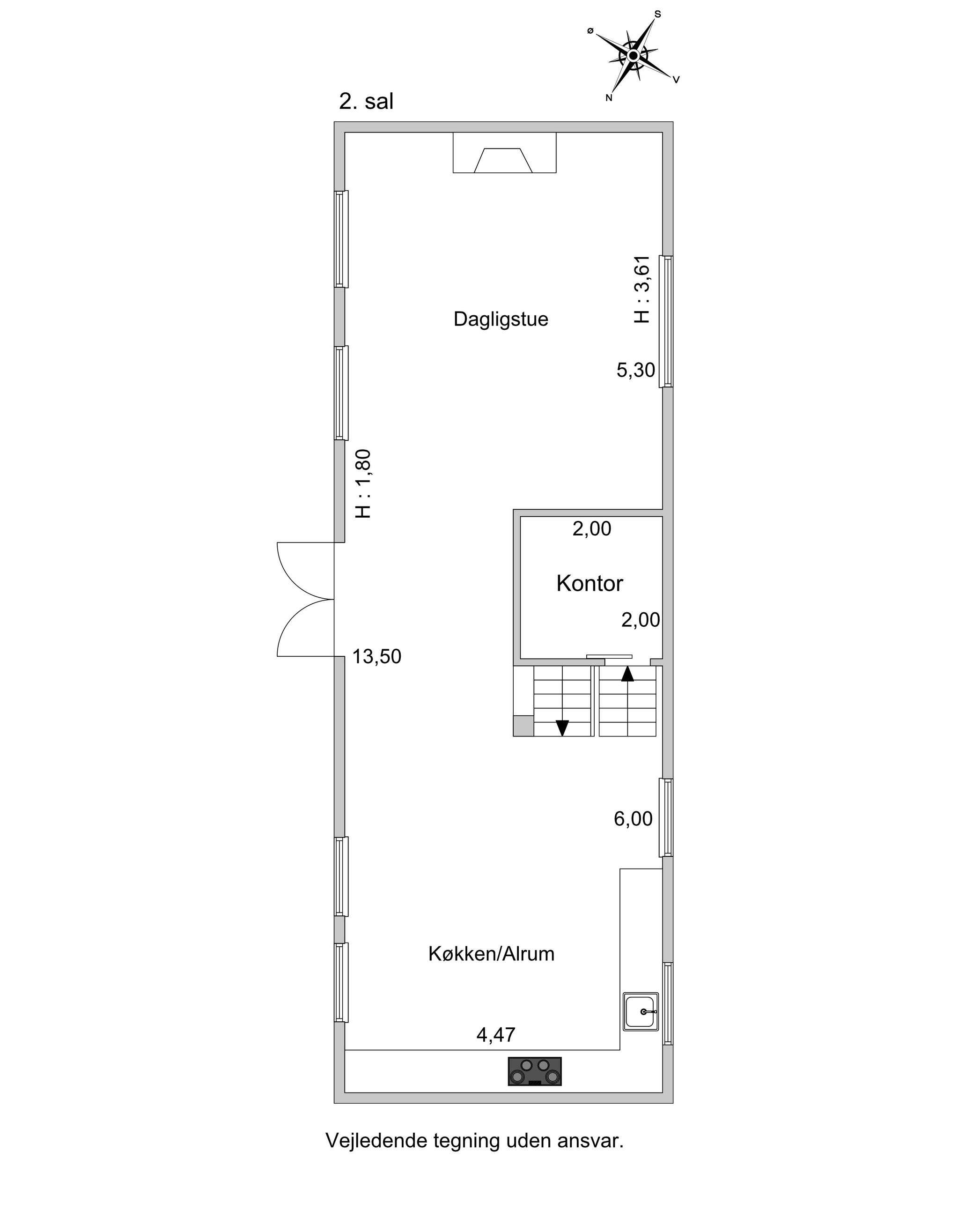 Kronprinsessegade 6B, st. 1, København K - Plantegning