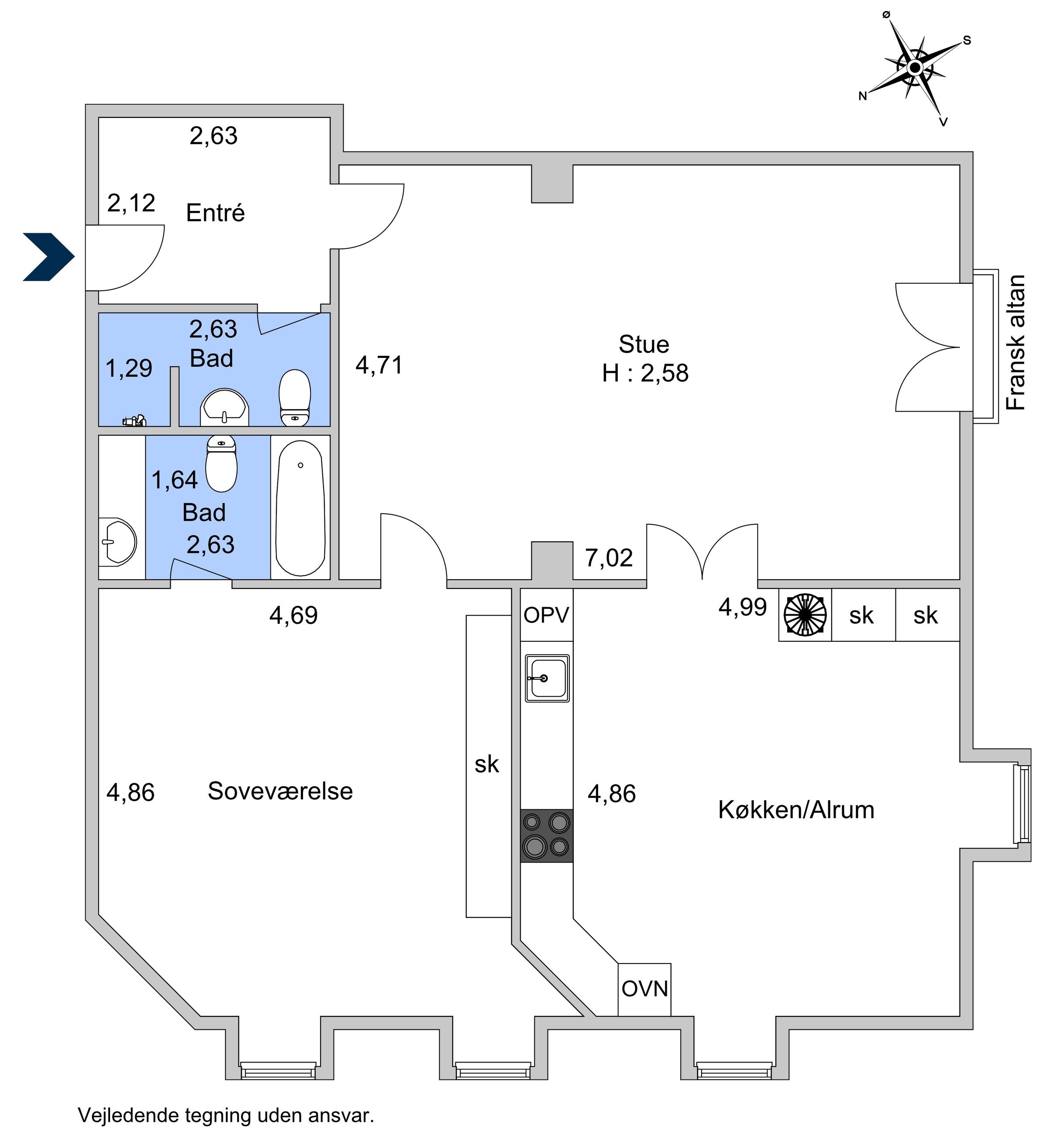 Toldbodgade 36A, 1. th, København K - Plantegning