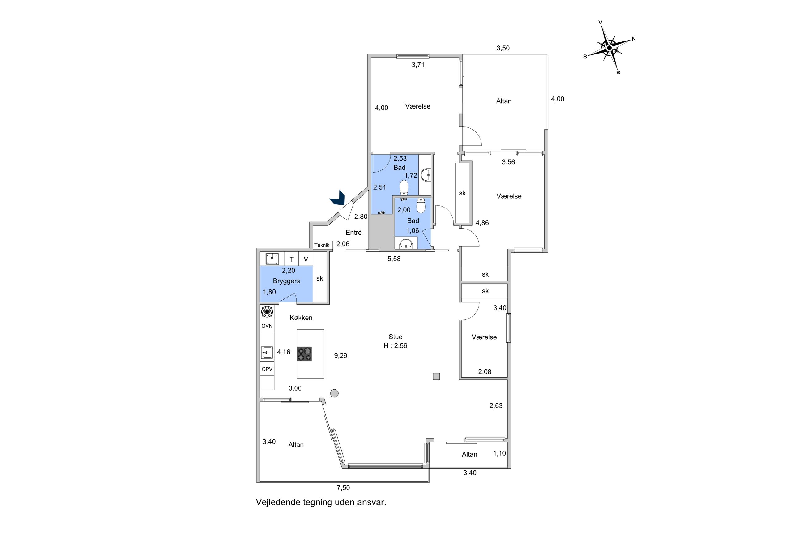 Dampfærgevej 24C, 3. tv, København Ø - Plantegning