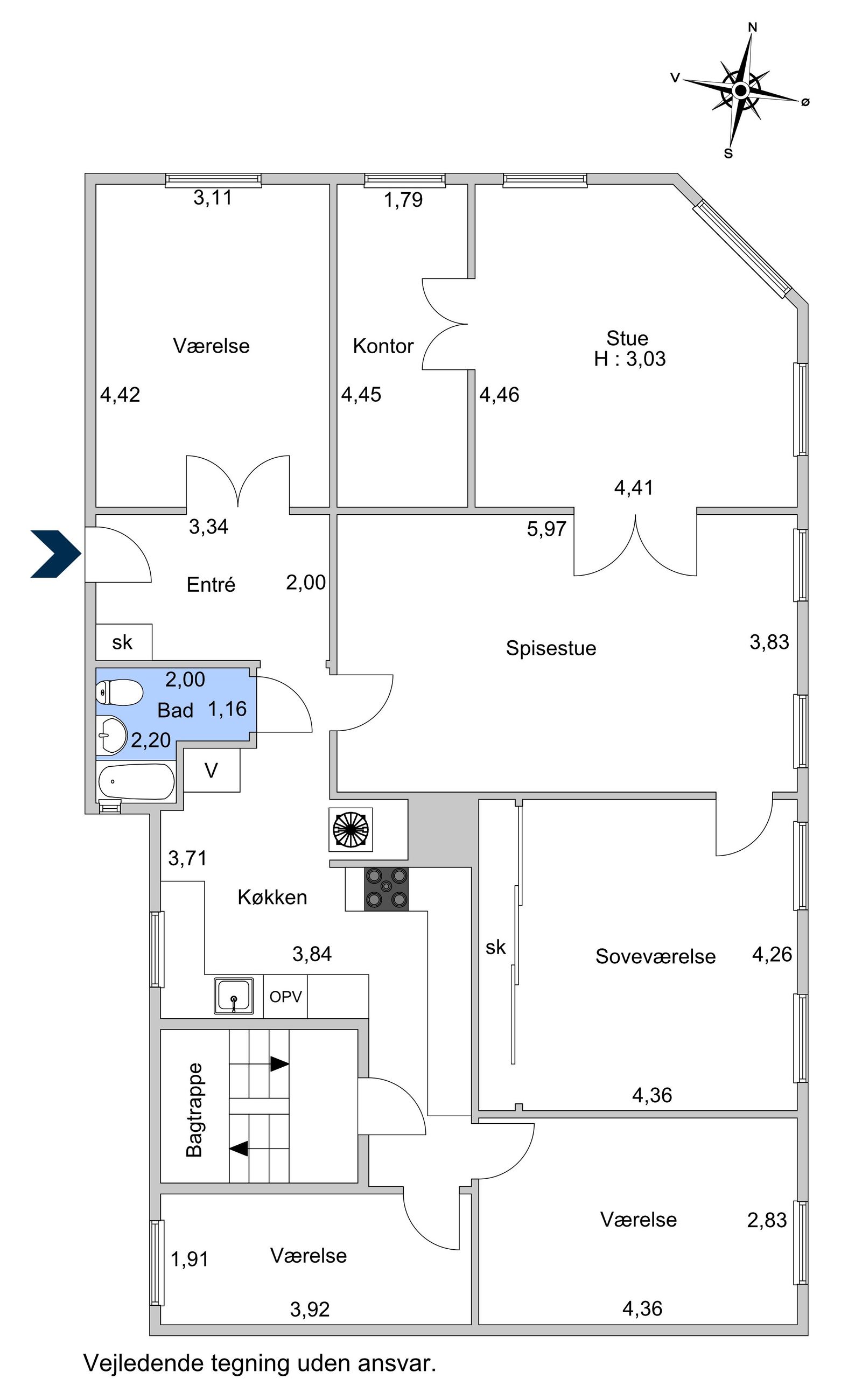 Nordre Frihavnsgade 88, 2. th, København Ø - Plantegning