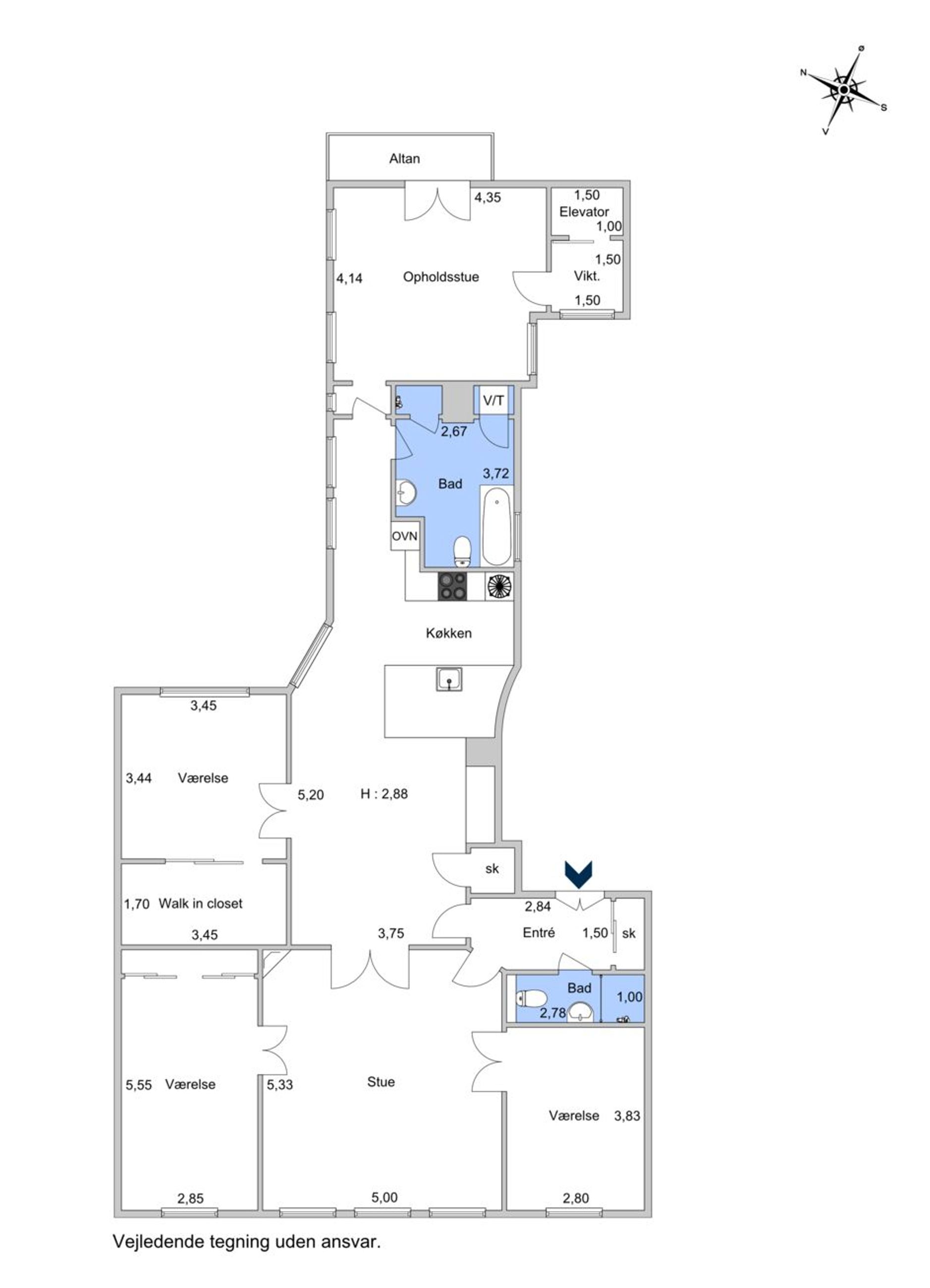 Peder Skrams Gade 15, 2, København K - Plantegning