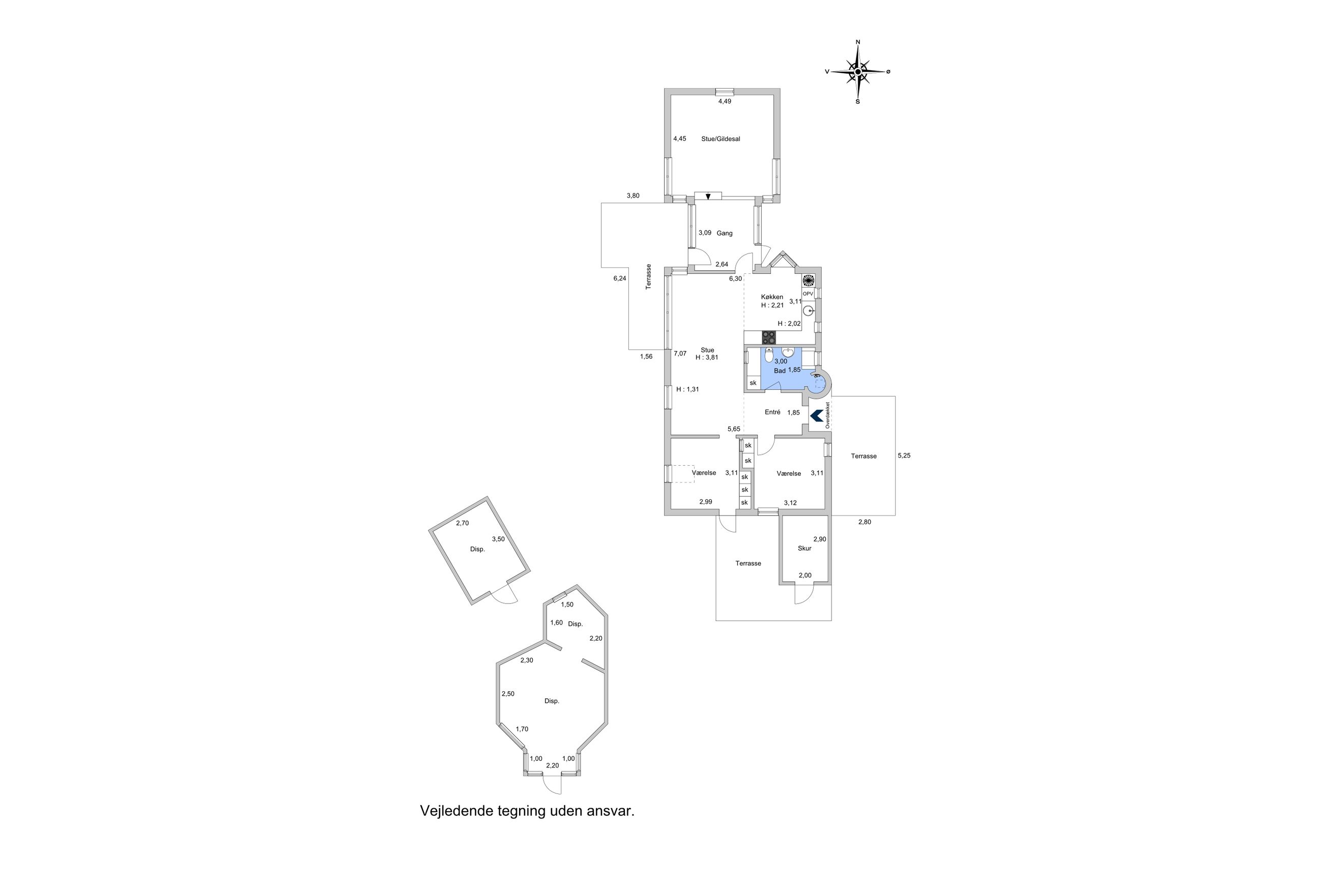 Rishøj 3, Veddinge Bk, Fårevejle - Plantegning