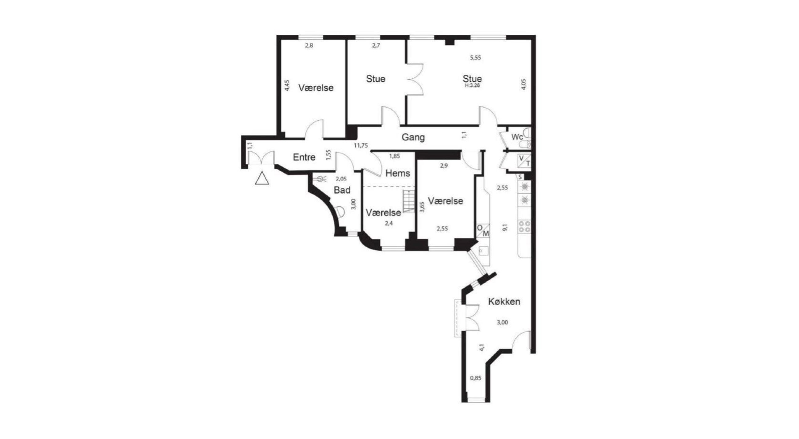 Reventlowsgade 16, 1. th, København V - Plantegning