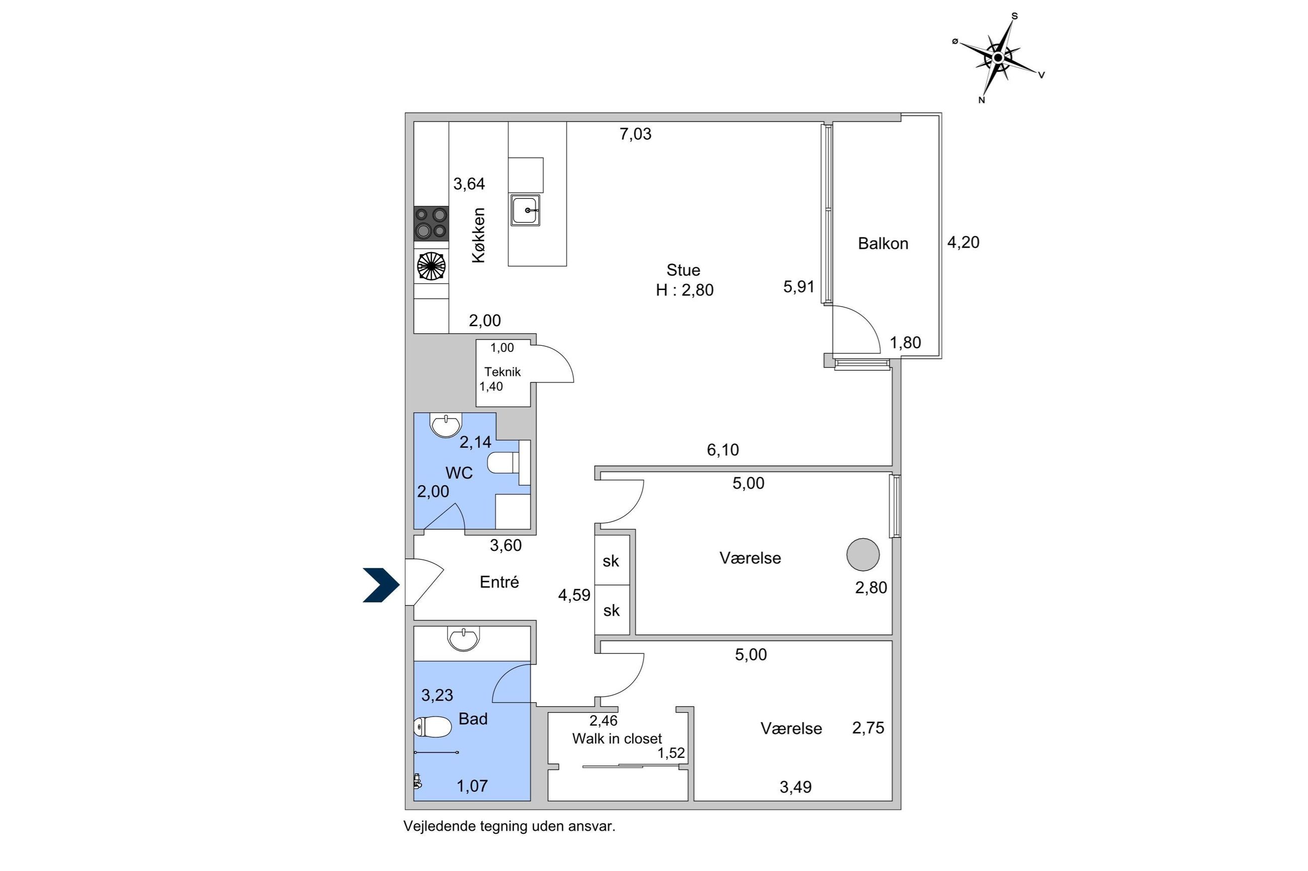 Strandgade 85, 1. 1, København K - Plantegning
