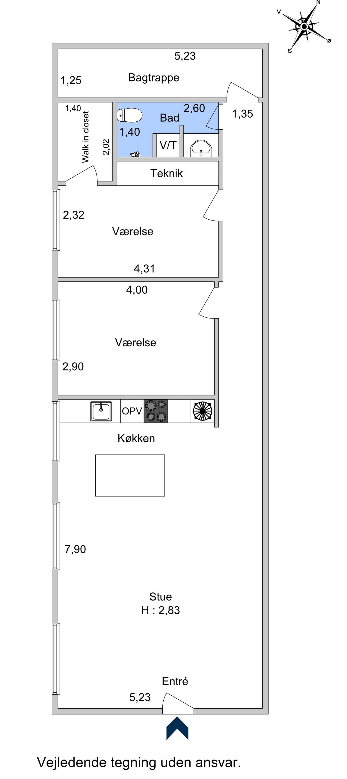 Nørregade 24B, 1. tv, København K - Plantegning