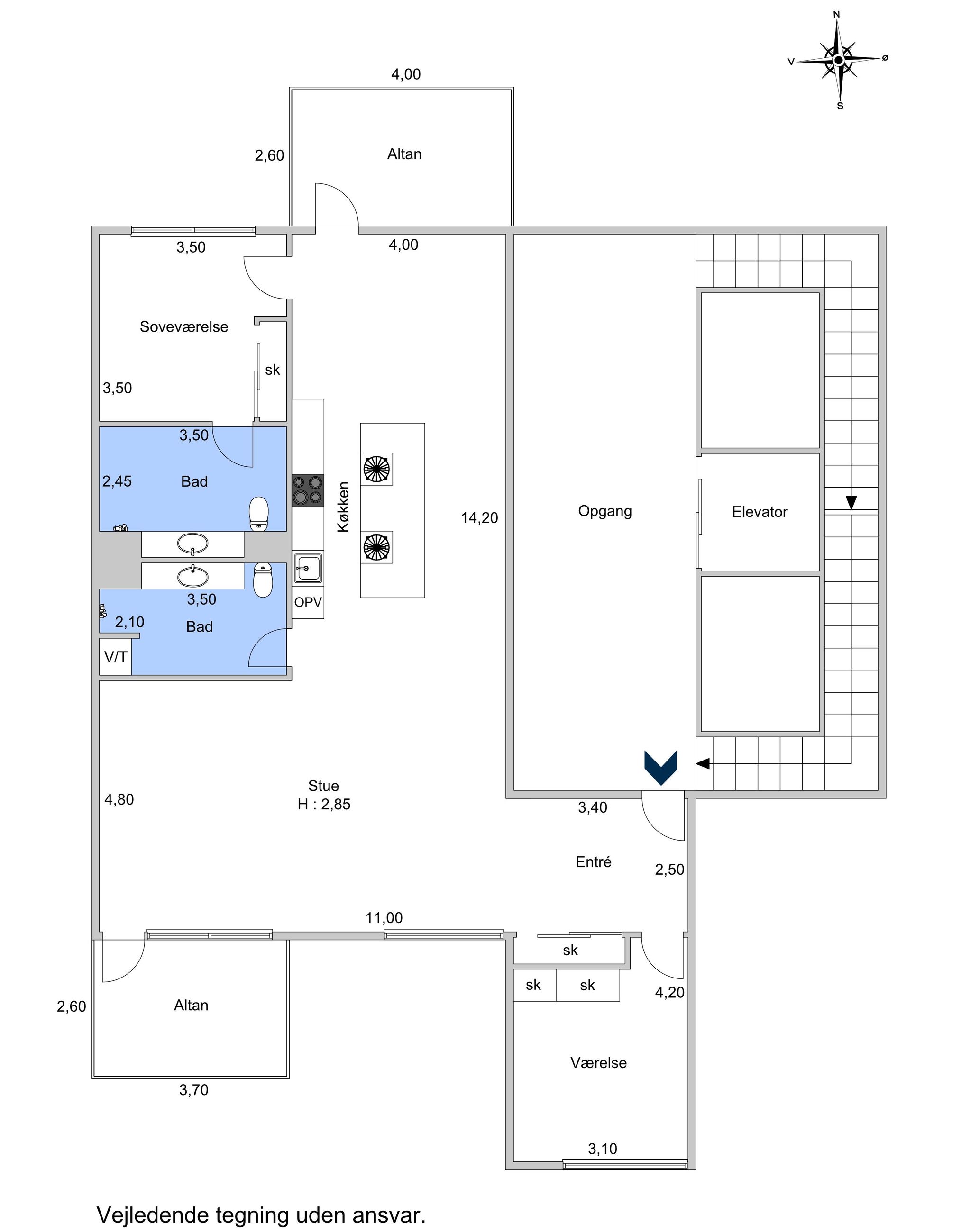 Langelinie Allé 25A, 2. th, København Ø - Plantegning