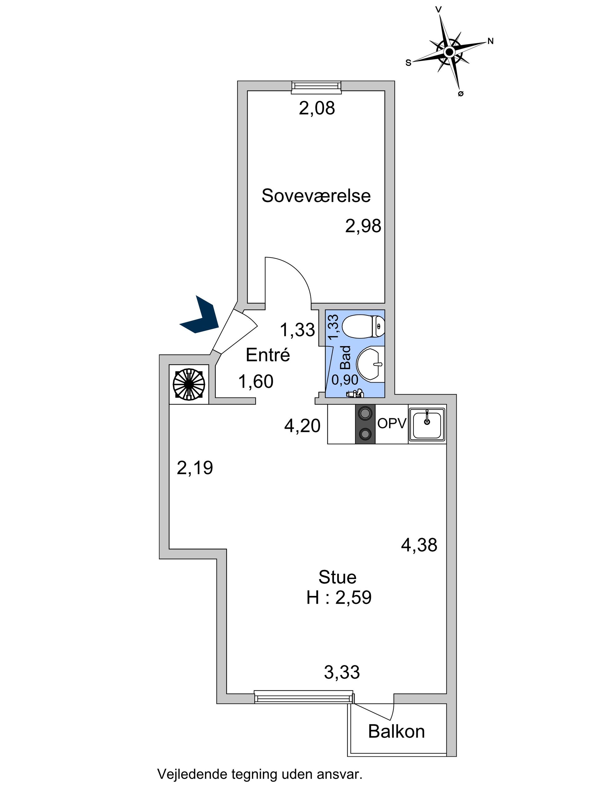 Stenhuggervej 8, 1. tv, København NV - Plantegning