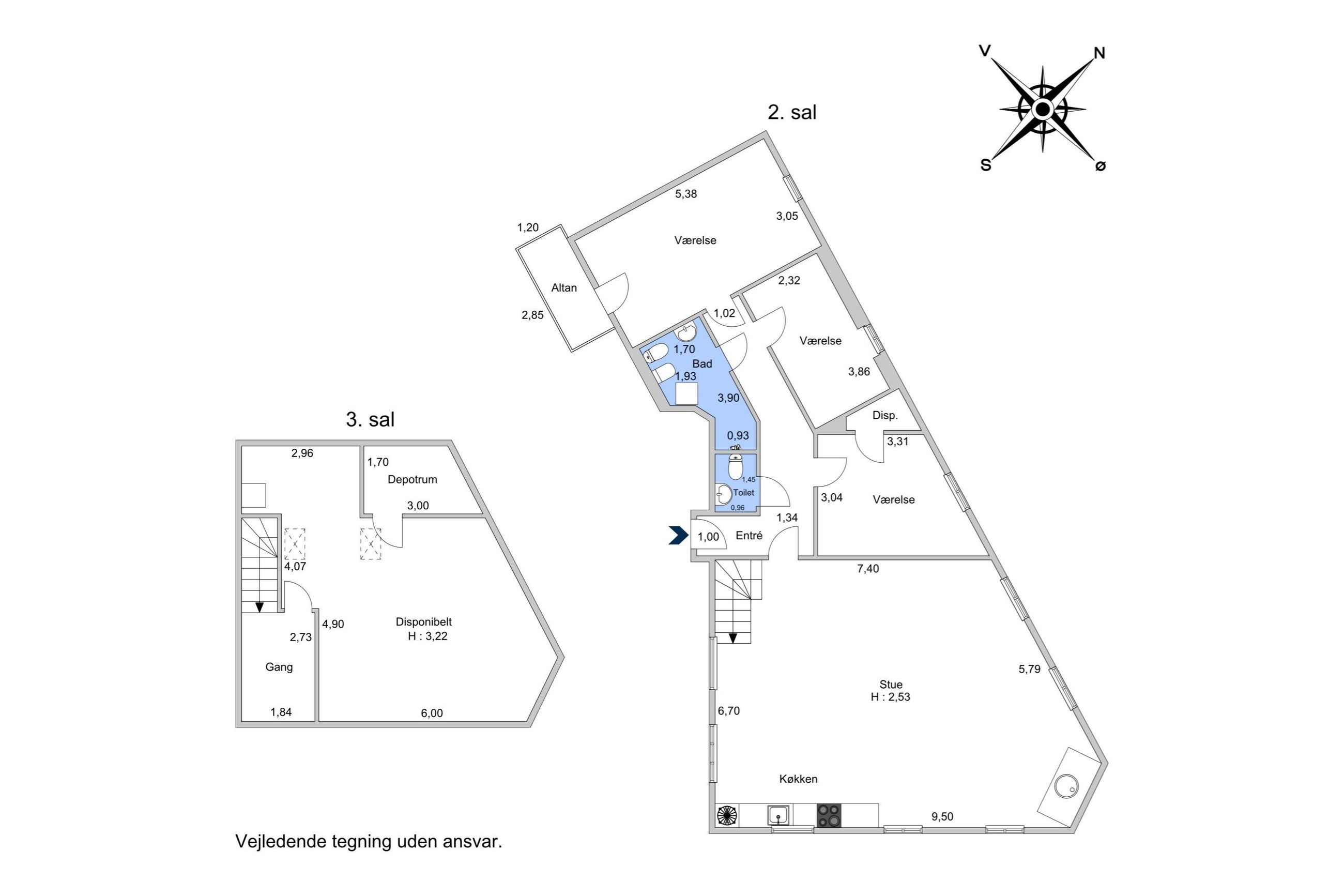 Dronningensgade 3F, 2, København K - Plantegning